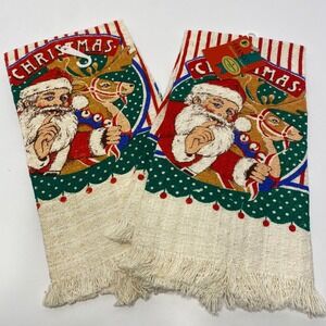 Franco Kitchen Towel  Red NEW Vintage Santa Reindeer Christmas 2pk